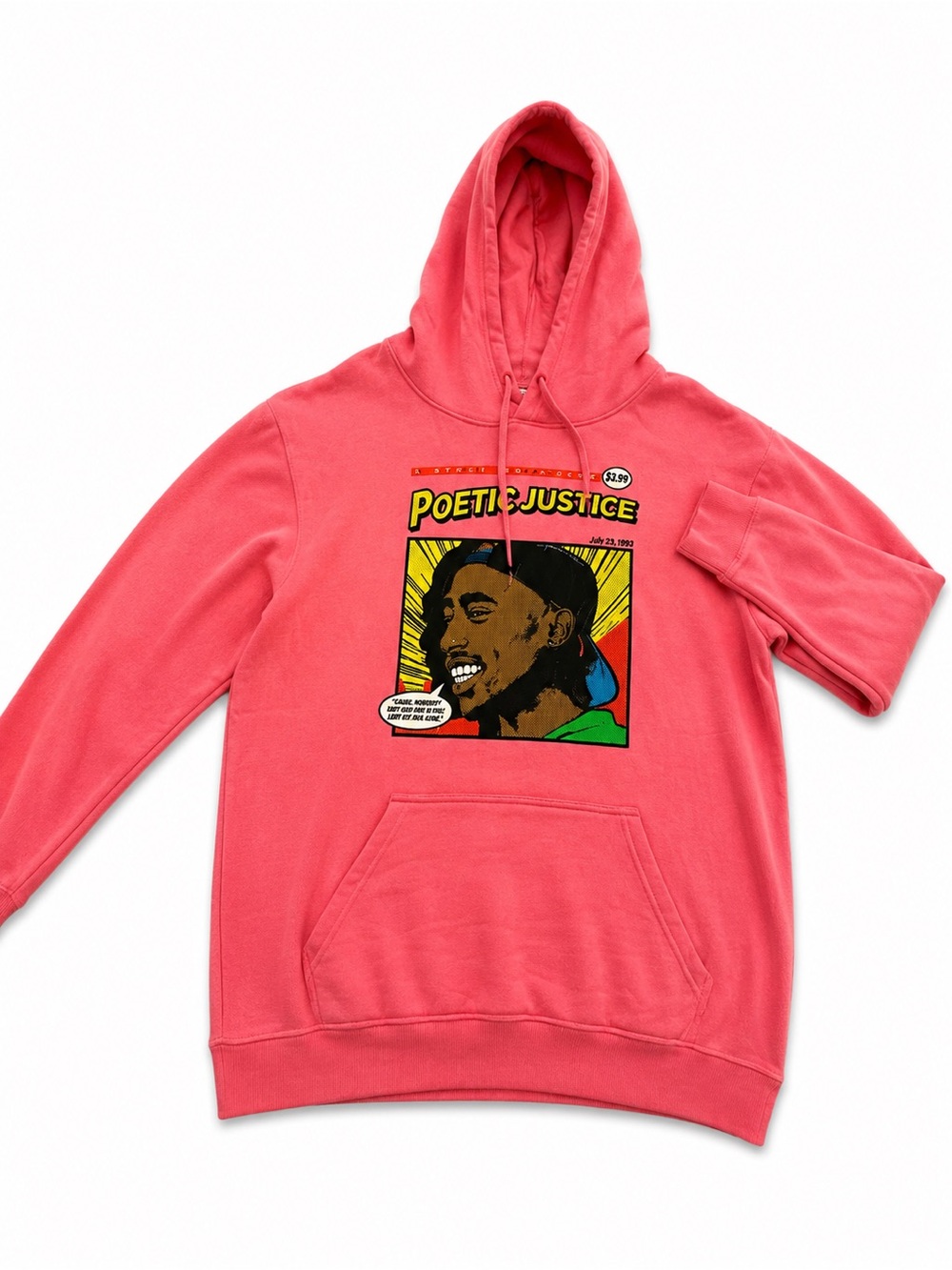 Poetic Justice Graphic Hoodie Pink Pullover Hip Hop Streetwear Unisex Large